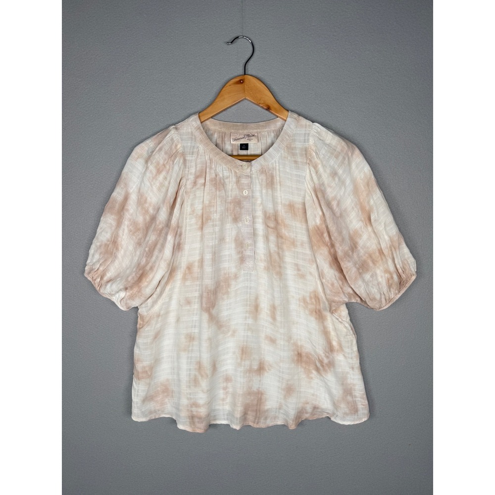 Universal Thread Tie Dye Balloon Sleeve Top Cream Tan S Boho Casual Summer